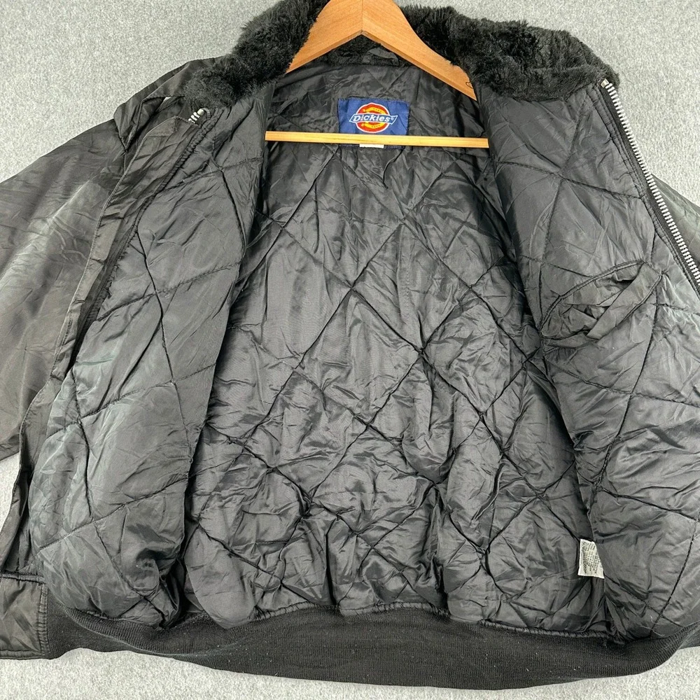 Dickies Jacket Mens S‎ Black Bomber Faux Fur Collar Quilted Lining Full Zip Work